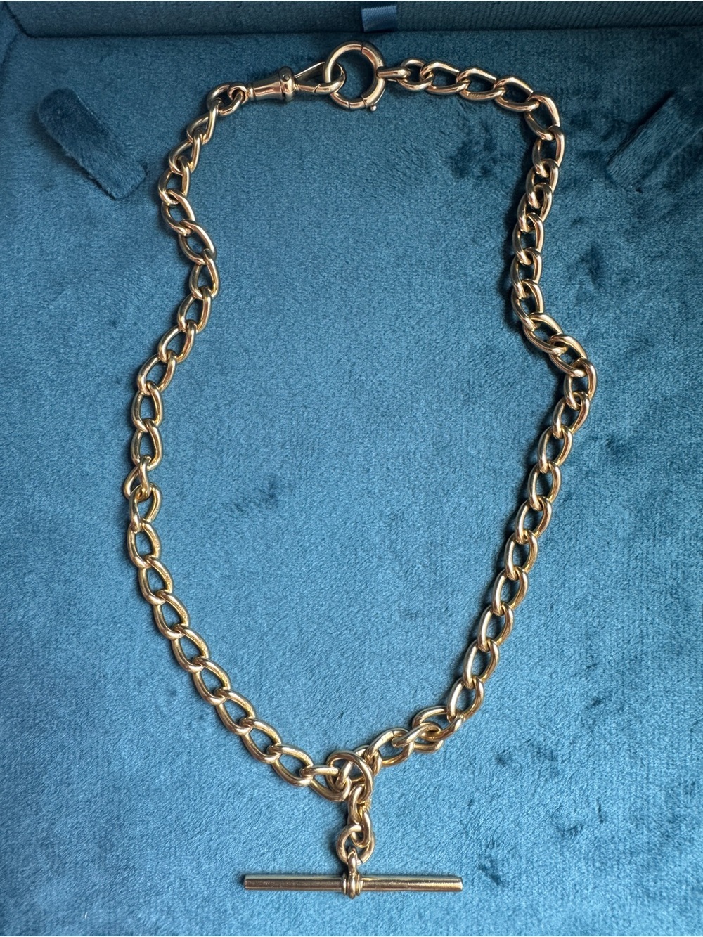 Antique Albert Chain Open Curb Necklace T Bar